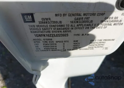 2003 Chevrolet Suburban 1500 Lt z USA, uszkodzony, nr VIN 1GNFK16Z23J223923